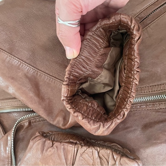 Gap Brown Leather Cropped Sleeve Moto Jacket - Picture 7 of 10